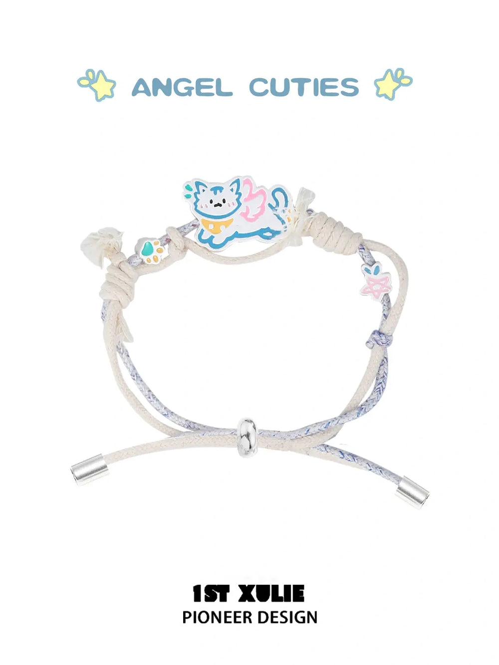 1ST XULIE "Angel Cuties" Handwoven Cute Pet Friendship Rope Bracelet in 18K Gold Plated Brass - Texture Shot