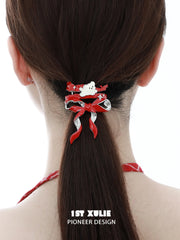 1ST XULIE "Cuties' Appleland" Cute Statement Puppy & Bow Hair Clip in Platinum Plated Brass - Product View
