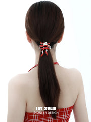 1ST XULIE "Cuties' Appleland" Cute Statement Puppy & Bow Hair Clip in Platinum Plated Brass - Side View