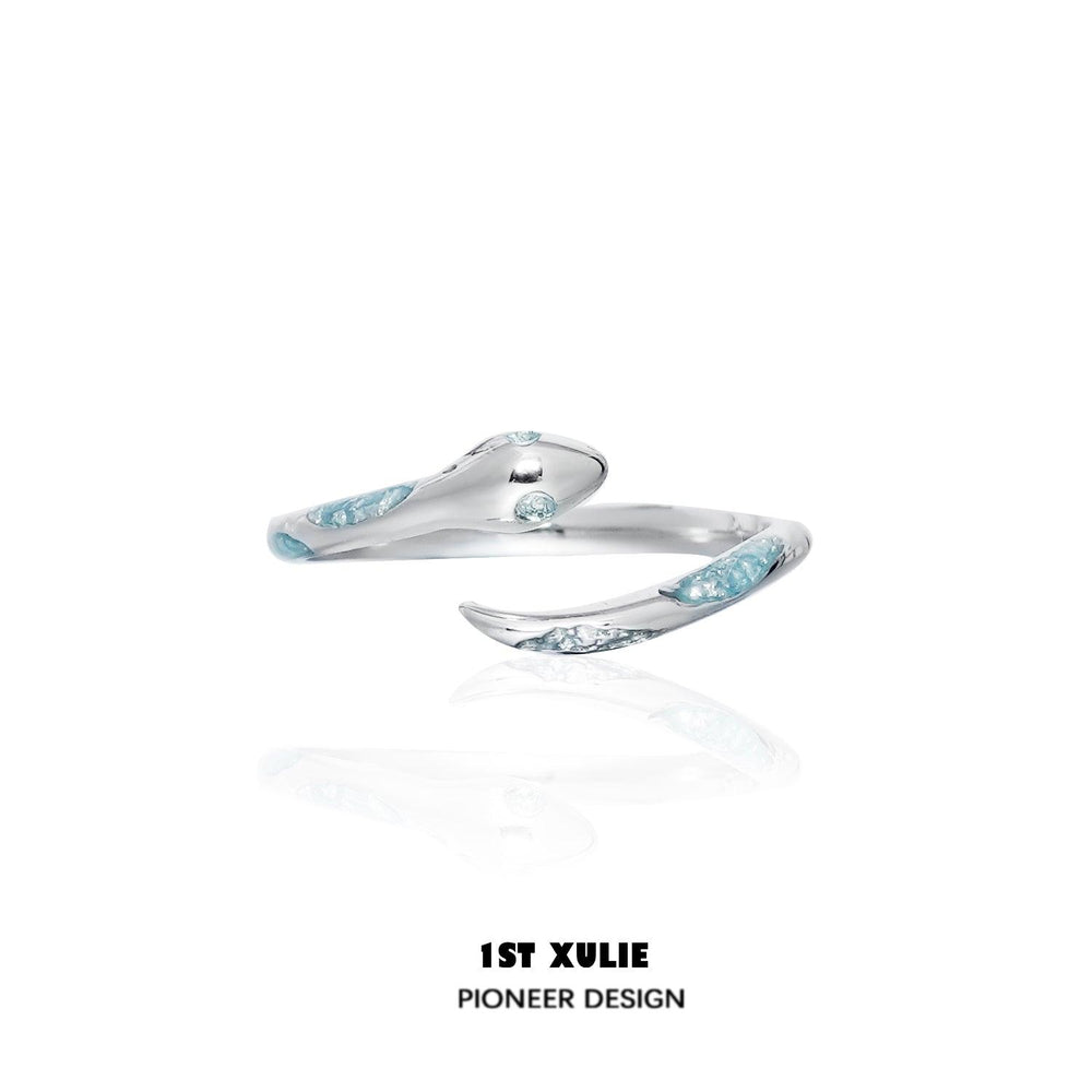 1ST XULIE "Frozen Serpent" Dainty Adjustable Serpent Wrap Ring in 925 Sterling Silver - Product View