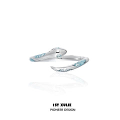 1ST XULIE "Frozen Serpent" Dainty Adjustable Serpent Wrap Ring in 925 Sterling Silver - Product View