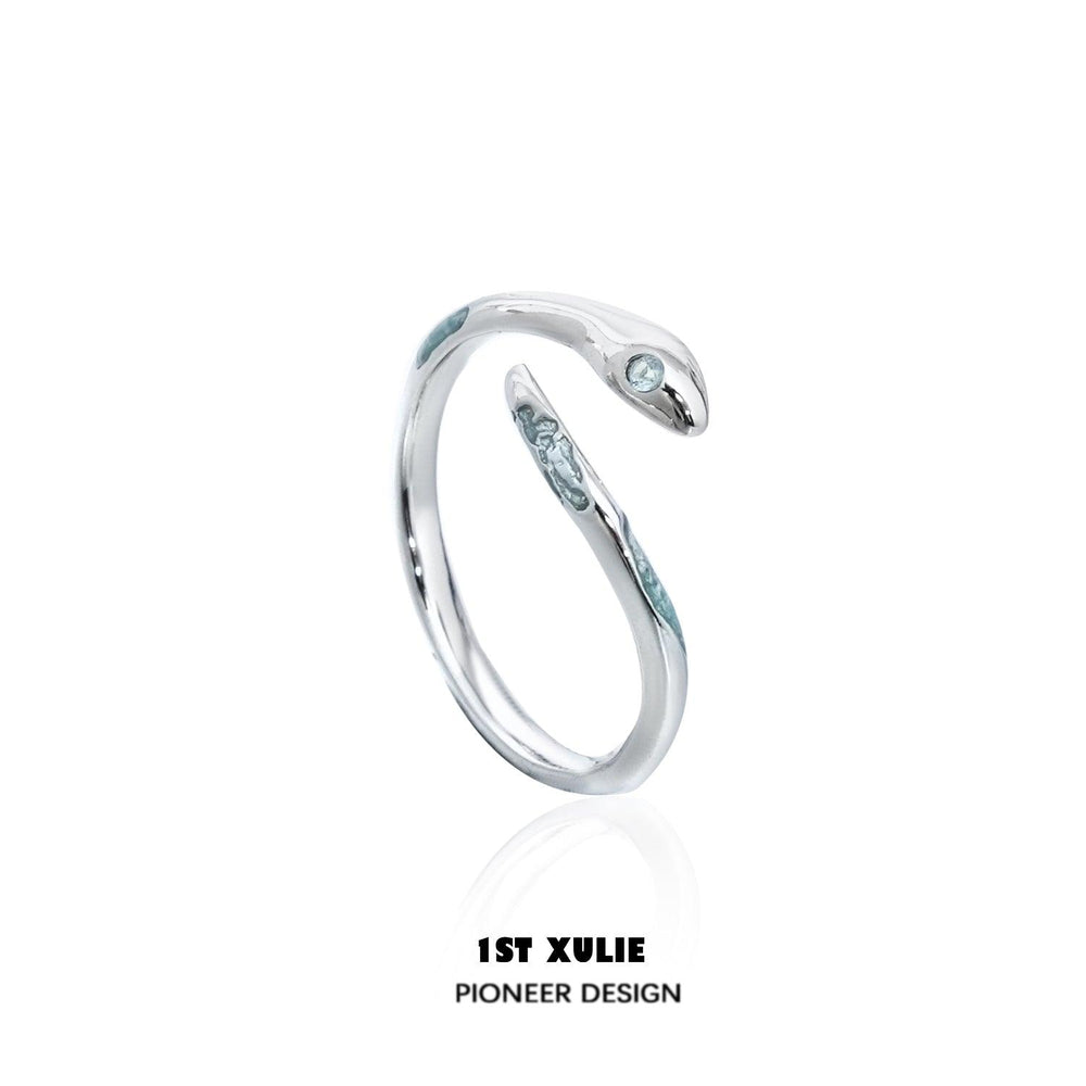 1ST XULIE "Frozen Serpent" Dainty Adjustable Serpent Wrap Ring in 925 Sterling Silver - On Model