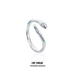 1ST XULIE "Frozen Serpent" Dainty Adjustable Serpent Wrap Ring in 925 Sterling Silver - On Model