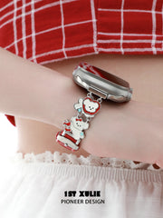1ST XULIE "Cuties' Appleland" Dainty Black Cat Charm Apple Watch Band in 18K Gold Plated & Microfiber Leather - Angled View