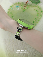 1ST XULIE "Cuties' Appleland" Dainty Black Cat Charm Apple Watch Band in 18K Gold Plated & Microfiber Leather - Back View