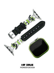 1ST XULIE "Cuties' Appleland" Dainty Black Cat Charm Apple Watch Band in 18K Gold Plated & Microfiber Leather - On Model