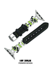 1ST XULIE "Cuties' Appleland" Dainty Black Cat Charm Apple Watch Band in 18K Gold Plated & Microfiber Leather - Size Comparison