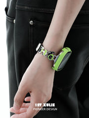 1ST XULIE "Cuties' Appleland" Dainty Black Cat Charm Apple Watch Band in 18K Gold Plated & Microfiber Leather - Texture Shot