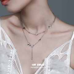 1ST XULIE "Whiterfly" Dainty Butterfly Double Layer Choker in 925 Sterling Silver - Side View