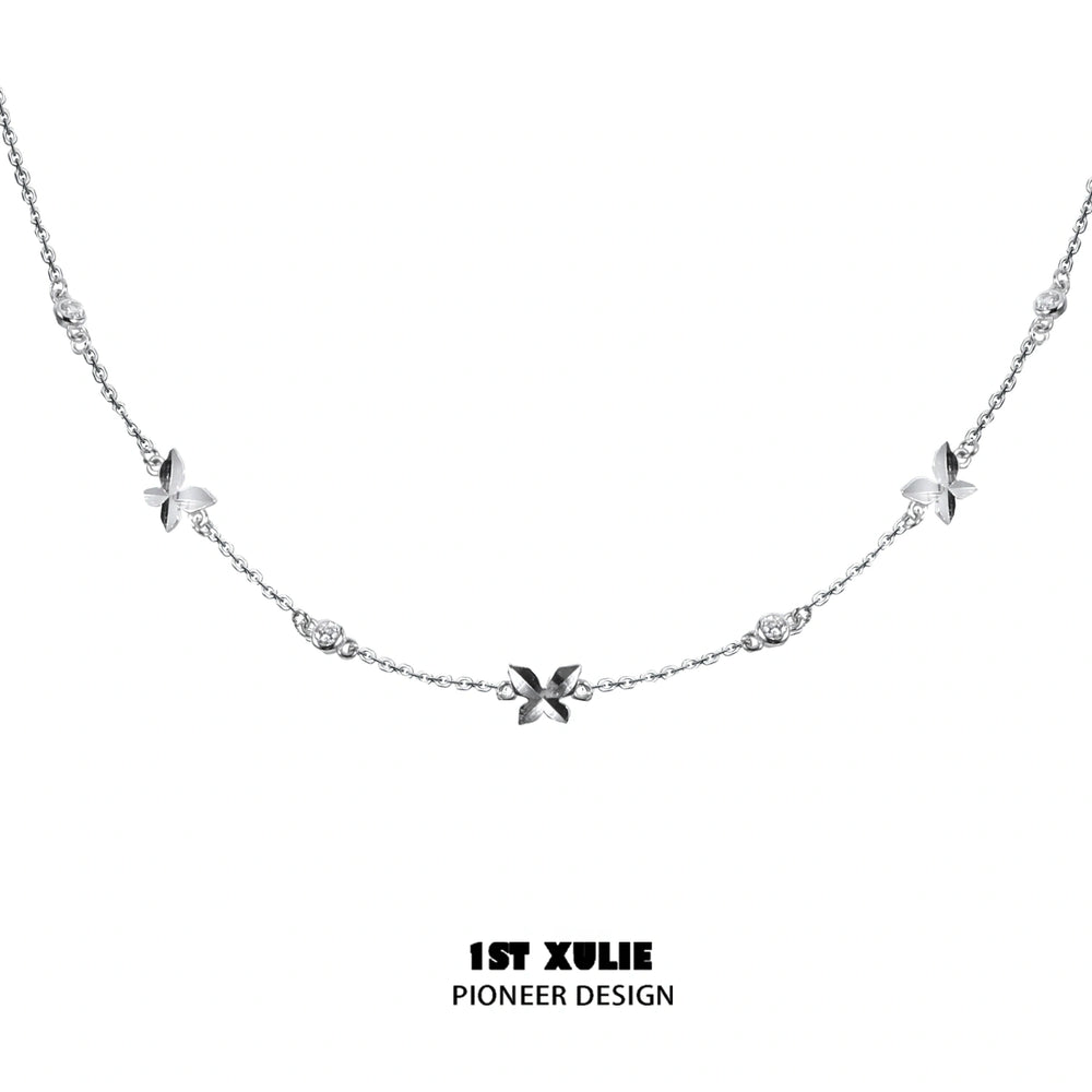 1ST XULIE "Whiterfly" Dainty Butterfly Double Layer Choker in 925 Sterling Silver - Clasp Detail