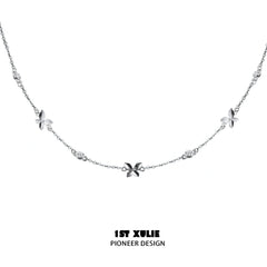 1ST XULIE "Whiterfly" Dainty Butterfly Double Layer Choker in 925 Sterling Silver - Clasp Detail