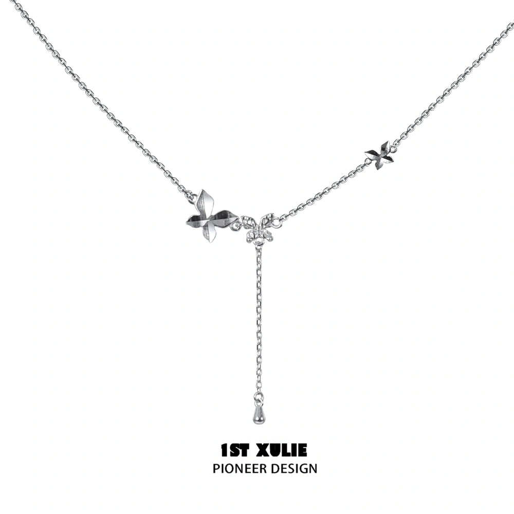 1ST XULIE "Whiterfly" Dainty Butterfly Double Layer Choker in 925 Sterling Silver - Lifestyle Shot