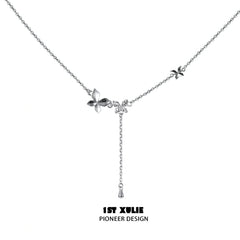 1ST XULIE "Whiterfly" Dainty Butterfly Double Layer Choker in 925 Sterling Silver - Lifestyle Shot