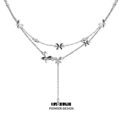 1ST XULIE "Whiterfly" Dainty Butterfly Double Layer Choker in 925 Sterling Silver - On Model