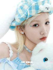 1ST XULIE "Angel Cuties" Dainty Colorful Paw Print Stud Earrings in 925 Sterling Silver - On Model