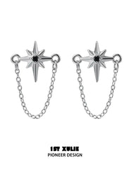 1ST XULIE "Silver Angel" Dainty Cross Dangle Earrings in 925 Sterling Silver - On Model Close-Up