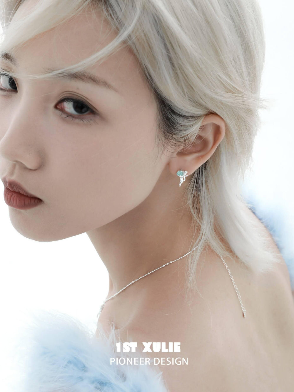 1ST XULIE "Lucky Cat" Dainty Cute Cat Crystal Studs in 925 Sterling Silver - Lifestyle Shot