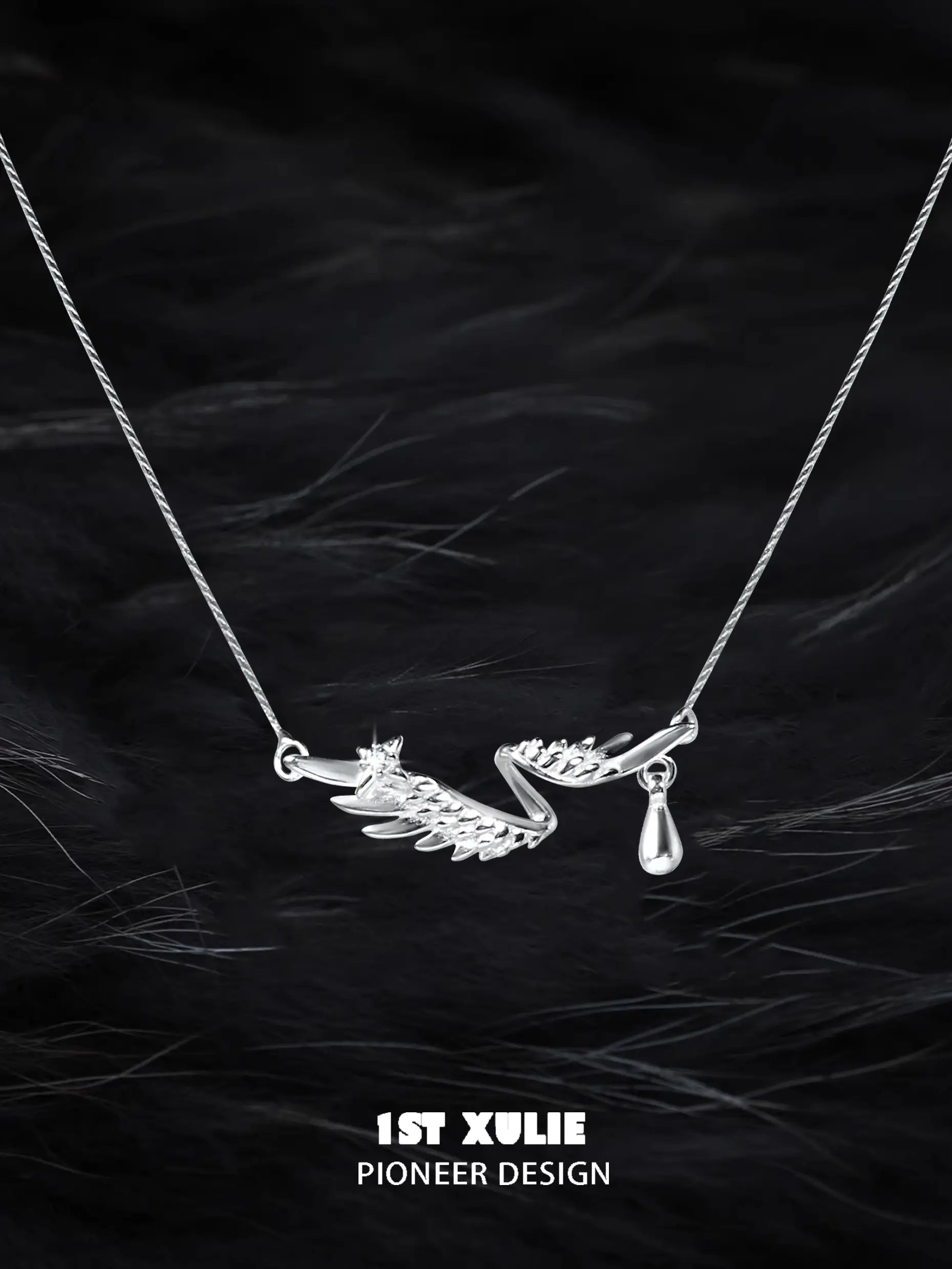 1ST XULIE "Lucifer" Dainty Feather Pendant Choker Necklace in 925 Sterling Silver - Product View 1ST XULIE "Lucifer" Dainty Feather Pendant Choker Necklace in 925 Sterling Silver - Product View
