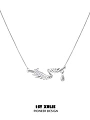1ST XULIE "Lucifer" Dainty Feather Pendant Choker Necklace in 925 Sterling Silver - On Model Close-Up