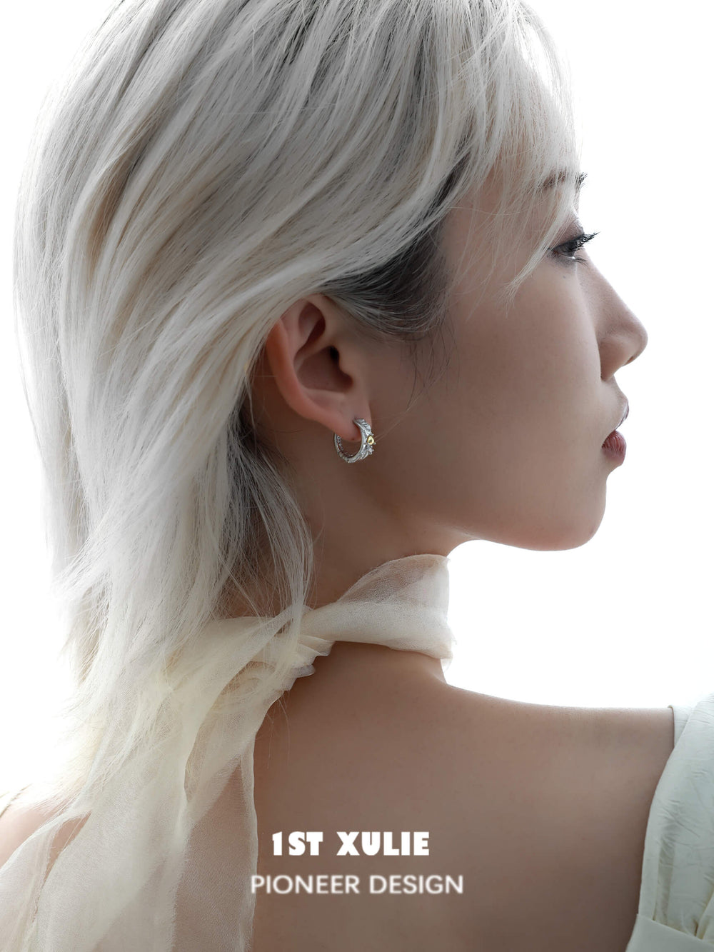 1ST XULIE "Immortal Lover" Dainty Heart Huggie Hoop Earrings in 18K Gold Plated - Detail Shot