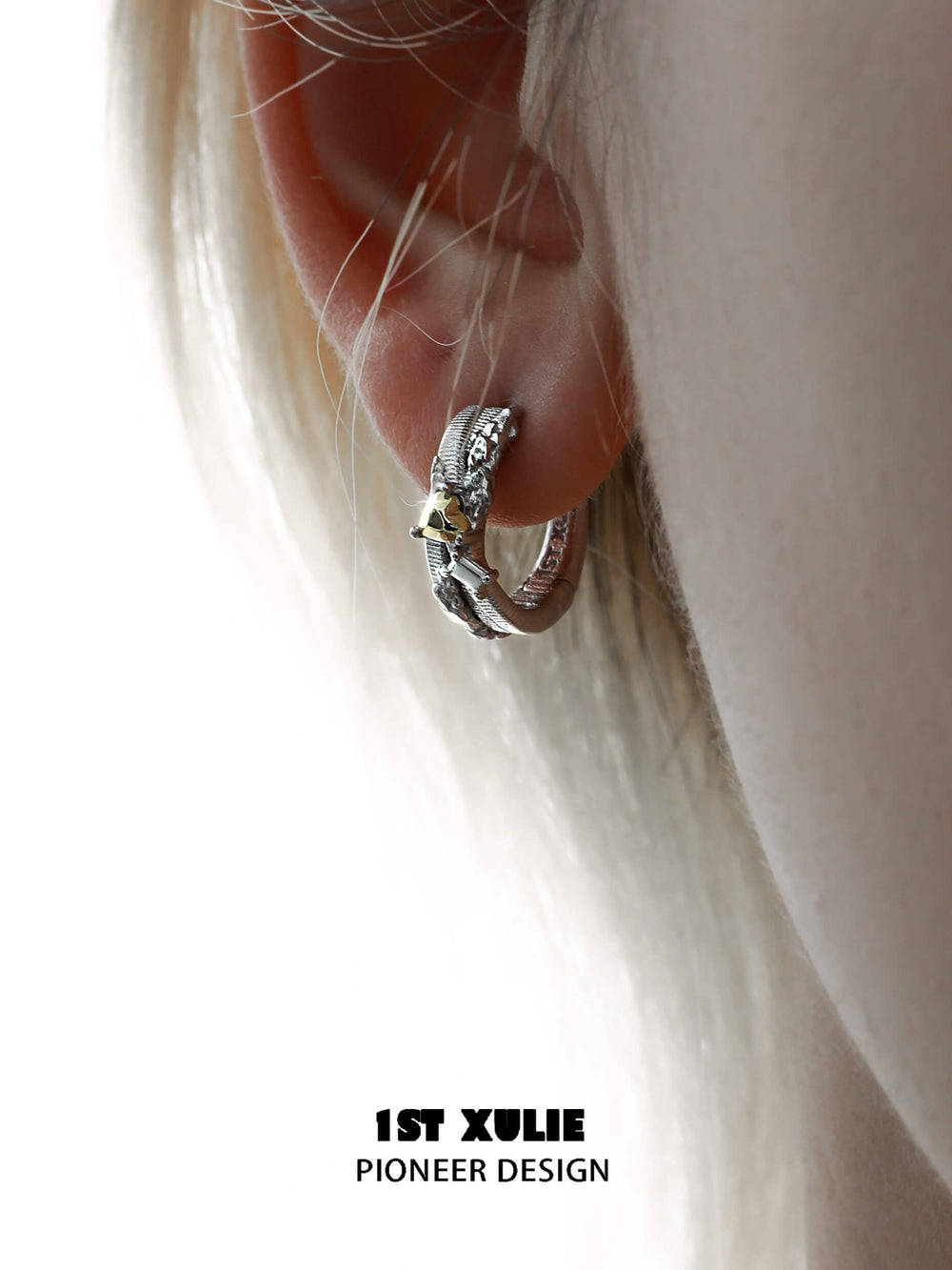 1ST XULIE "Immortal Lover" Dainty Heart Huggie Hoop Earrings in 18K Gold Plated - Product View