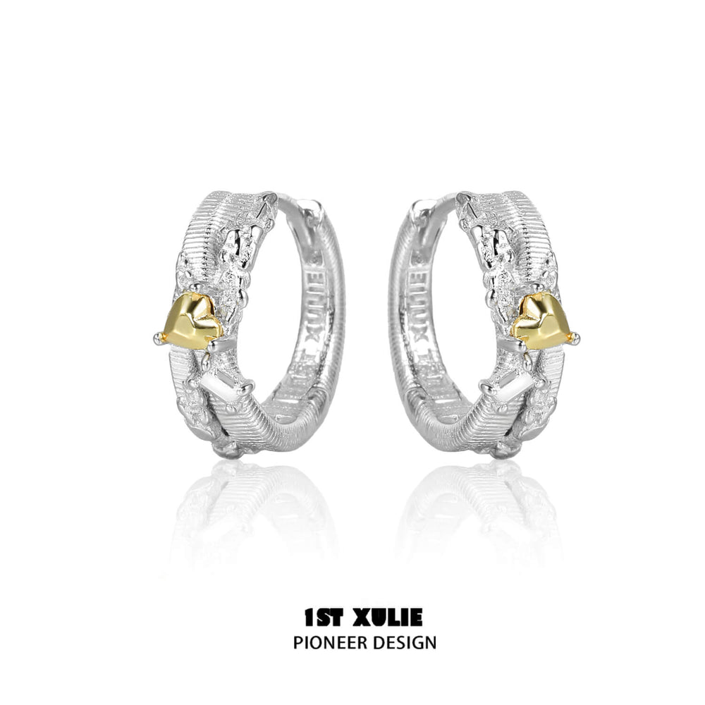 1ST XULIE "Immortal Lover" Dainty Heart Huggie Hoop Earrings in 18K Gold Plated - On Model