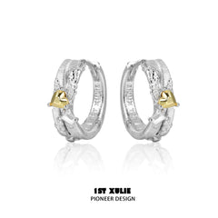 1ST XULIE "Immortal Lover" Dainty Heart Huggie Hoop Earrings in 18K Gold Plated - On Model