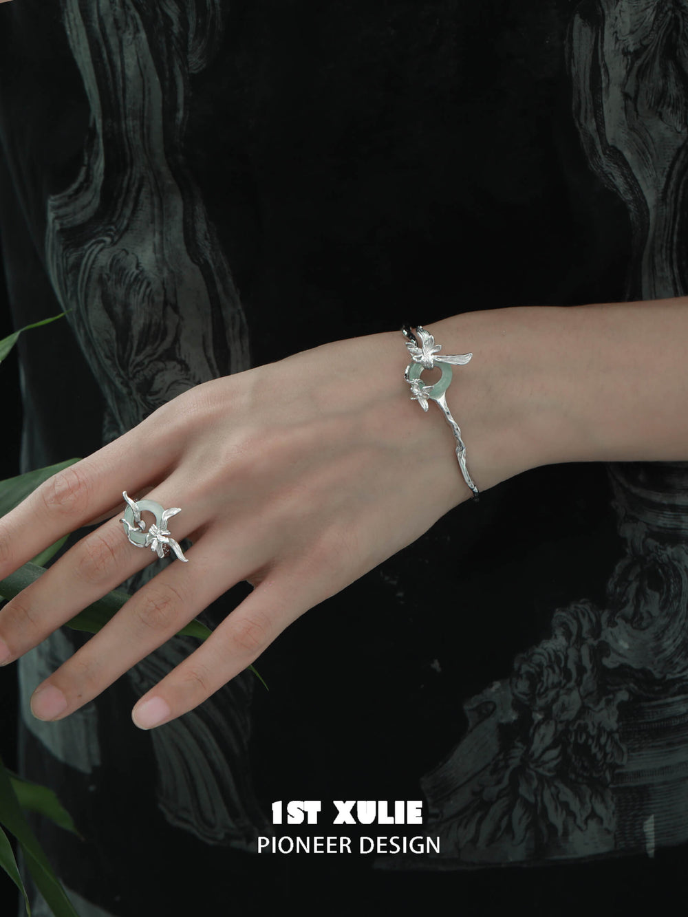 1ST XULIE "Irises" Dainty Quartz Jade Bracelet in 925 Sterling Silver - Angled Product View