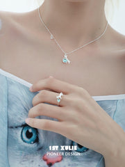 1ST XULIE "Lucky Cat" Dainty Adjustable Open Crystal Ring in 925 Sterling Silver - Side View