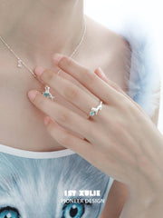 1ST XULIE "Lucky Cat" Dainty Adjustable Open Crystal Ring in 925 Sterling Silver - Size Comparison