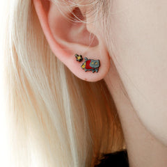 1ST XULIE "Lucky Cat" Dainty Stud Earrings in 925 Sterling Silver - Side View