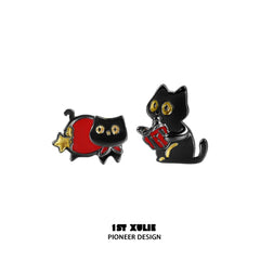 1ST XULIE "Lucky Cat" Dainty Stud Earrings in 925 Sterling Silver - On Model