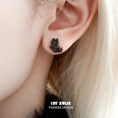 1ST XULIE "Lucky Cat" Dainty Stud Earrings in 925 Sterling Silver - Product View
