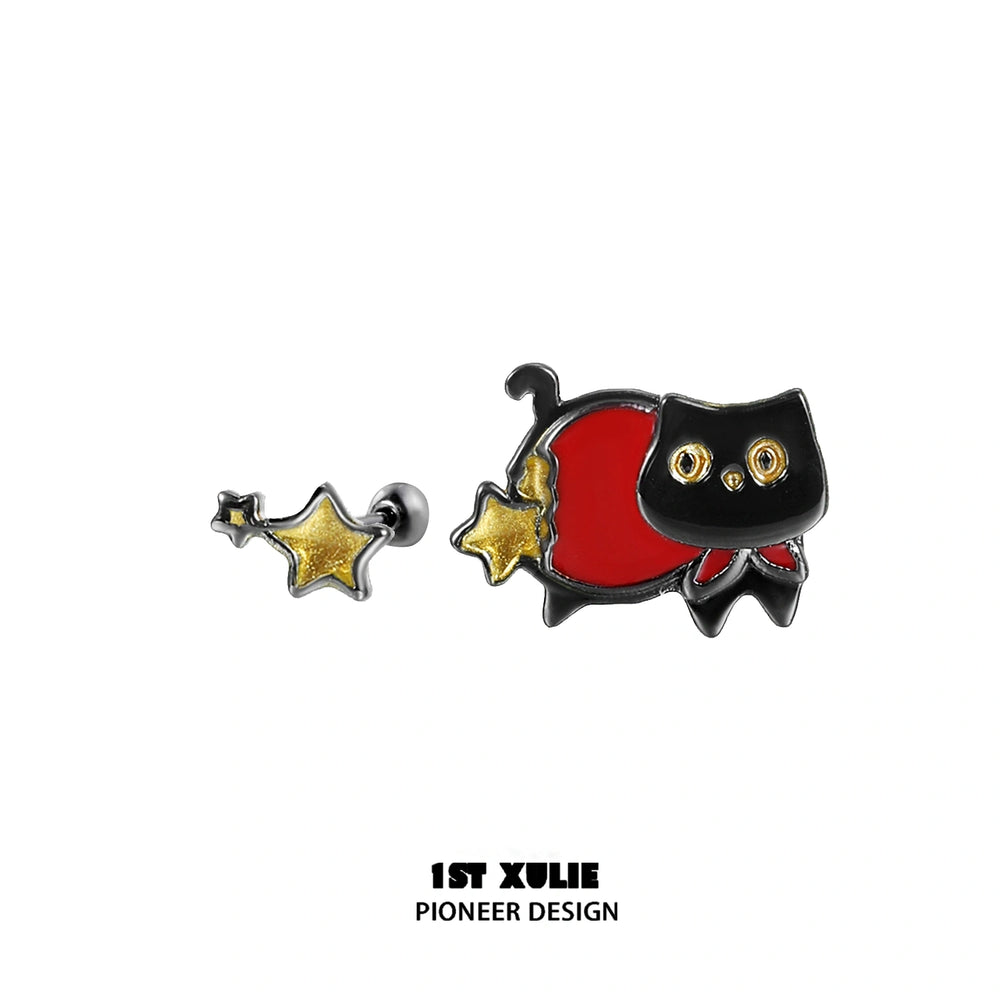 1ST XULIE "Lucky Cat" Dainty Stud Earrings in 925 Sterling Silver - Size Comparison