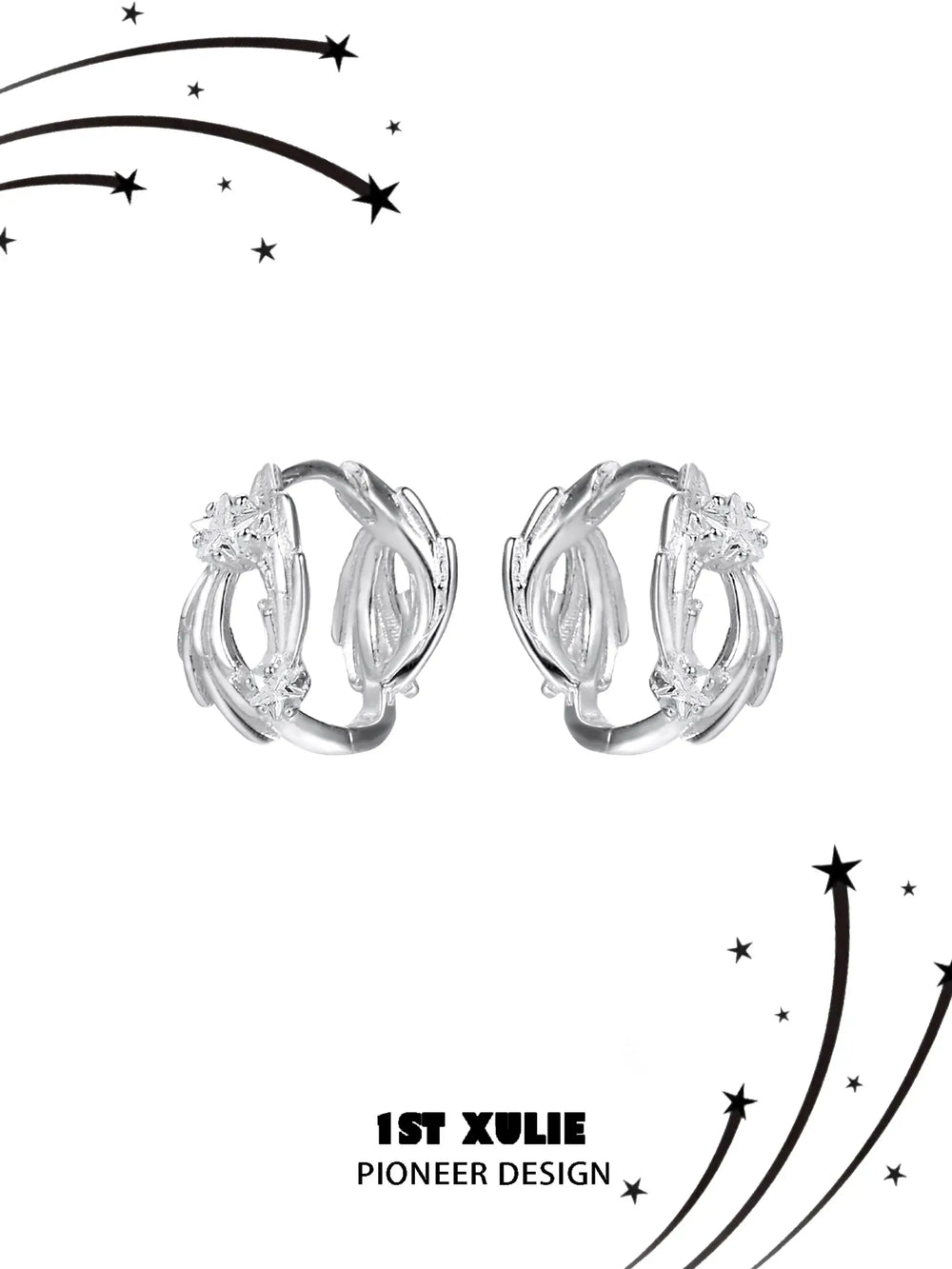 1ST XULIE "Meteor" Dainty Meteor Dangle Huggie Hoop Earrings in 925 Sterling Silver - Product View