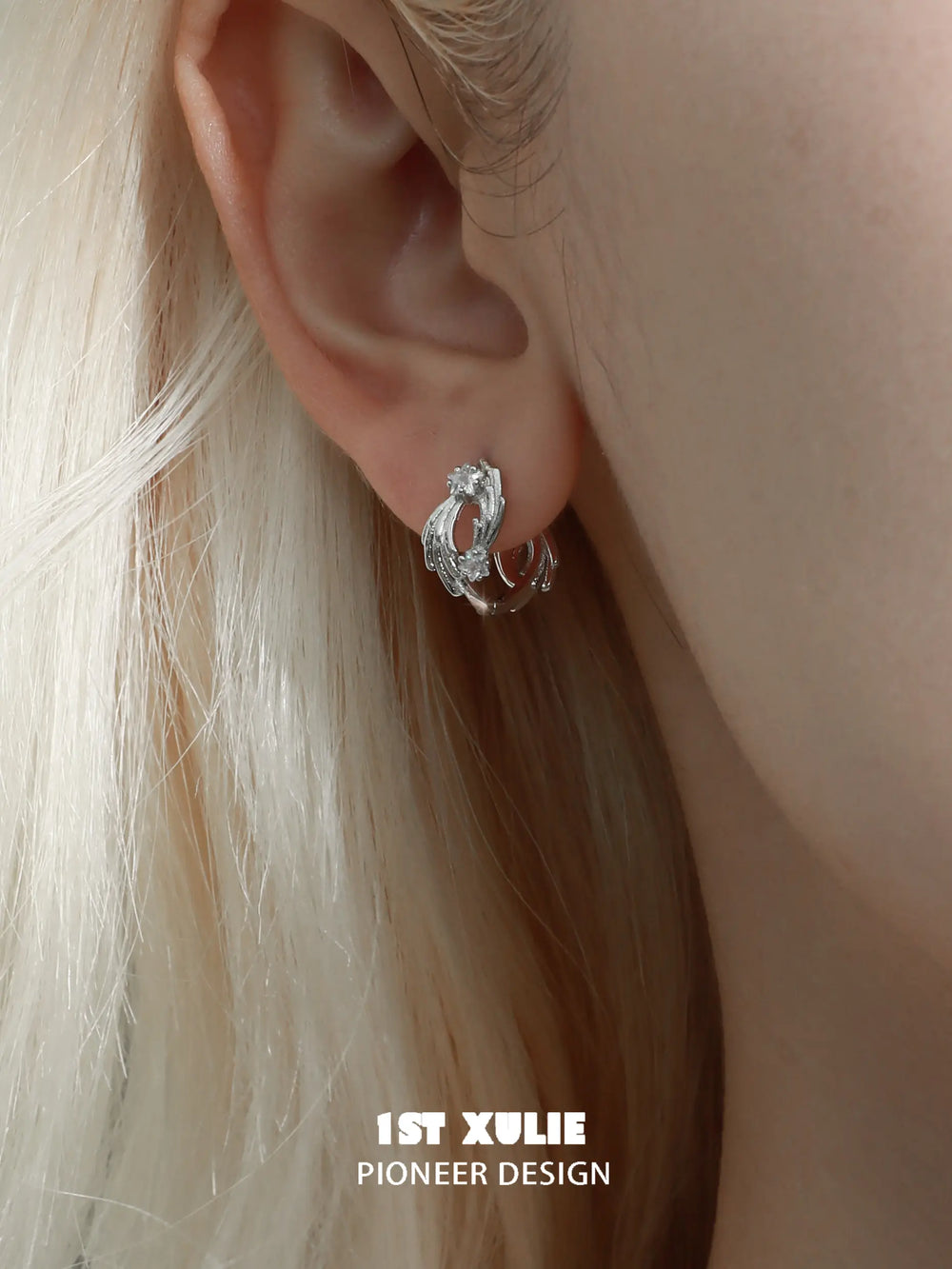 1ST XULIE "Meteor" Dainty Meteor Dangle Huggie Hoop Earrings in 925 Sterling Silver - On Model