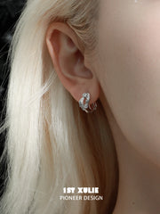 1ST XULIE "Meteor" Dainty Meteor Dangle Huggie Hoop Earrings in 925 Sterling Silver - Side View