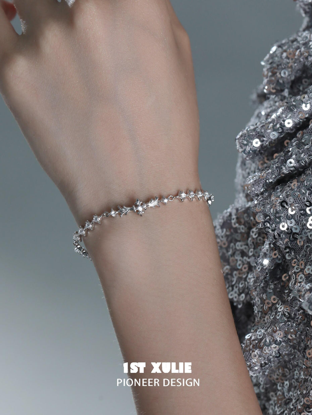 1ST XULIE "Silver Angel" Dainty Minimalist Disc Charm Chain Bracelet in 925 Sterling Silver - Product View