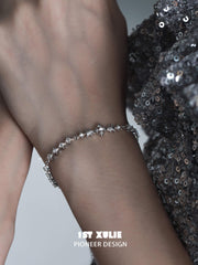 1ST XULIE "Silver Angel" Dainty Minimalist Disc Charm Chain Bracelet in 925 Sterling Silver - On Model