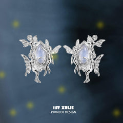 1ST XULIE "Blue Sky" Dainty Opal Genie Stud Earrings in 925 Sterling Silver - Detail Shot