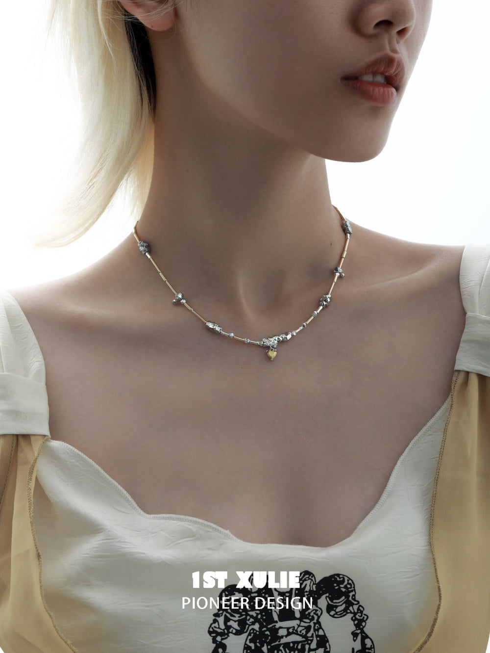 1ST XULIE "Immortal Lover" Dainty Pavé Heart Pendant Necklace in 18K Gold Plated - Detail Shot