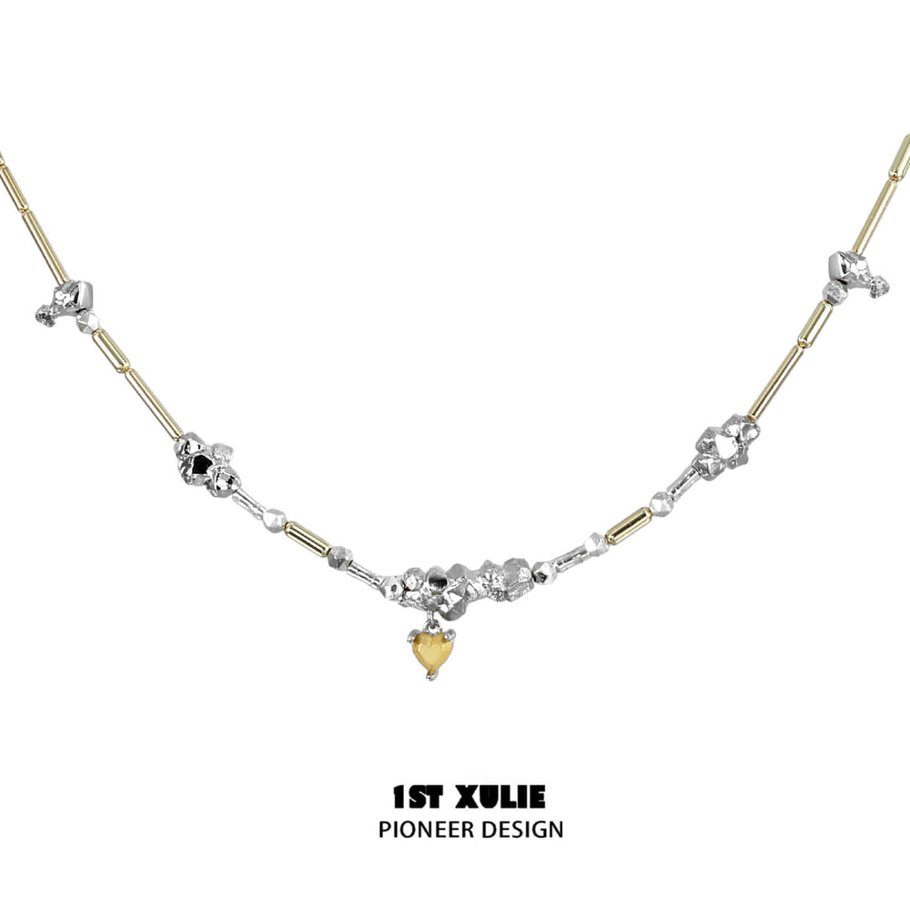1ST XULIE "Immortal Lover" Dainty Pavé Heart Pendant Necklace in 18K Gold Plated - On Model