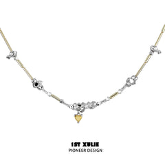 1ST XULIE "Immortal Lover" Dainty Pavé Heart Pendant Necklace in 18K Gold Plated - On Model