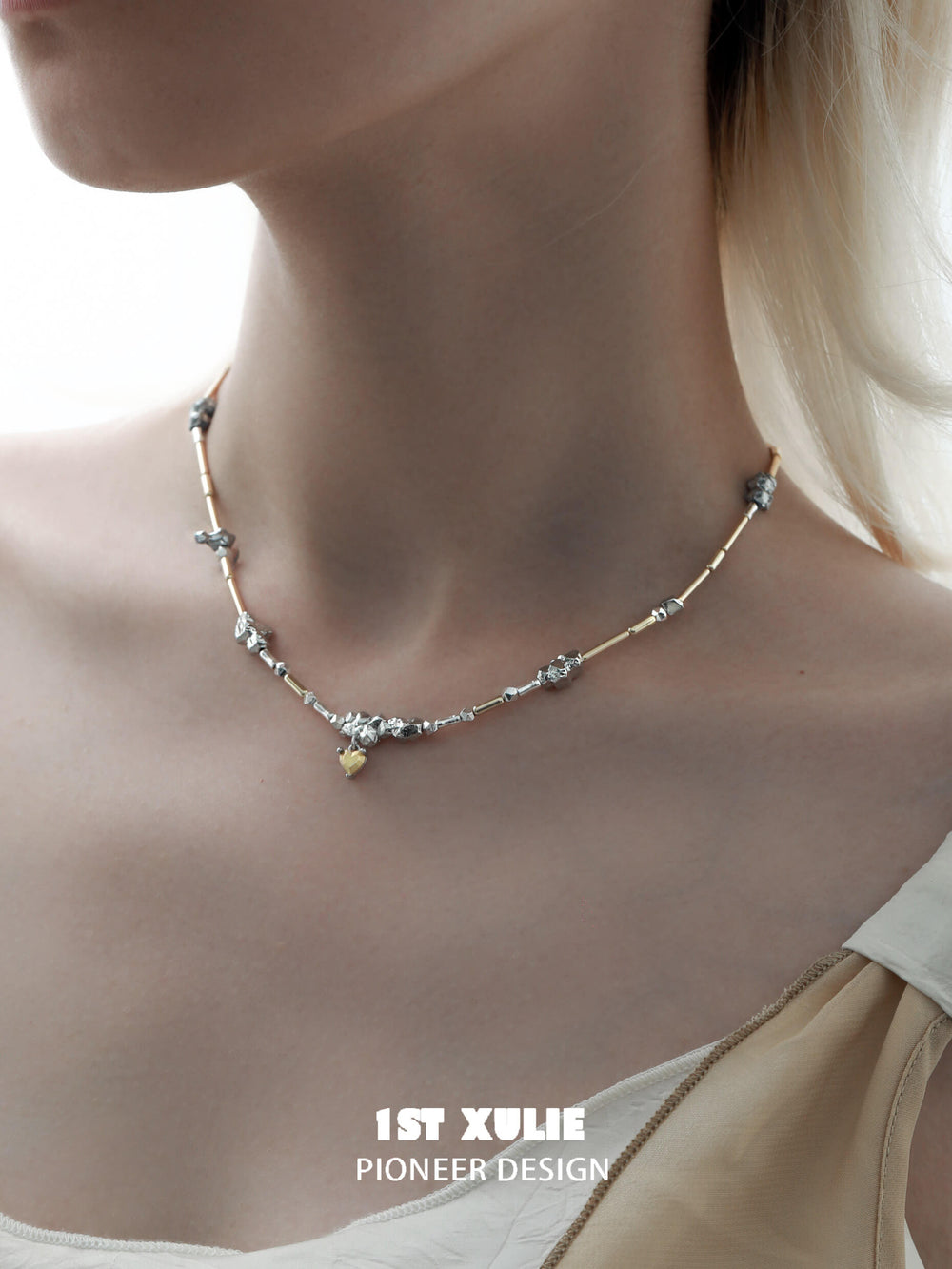 1ST XULIE "Immortal Lover" Dainty Pavé Heart Pendant Necklace in 18K Gold Plated - Product View