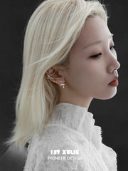 1ST XULIE "Lucifer" Dainty Plume Feather Ear Cuffs in 925 Sterling Silver - Side View on Model