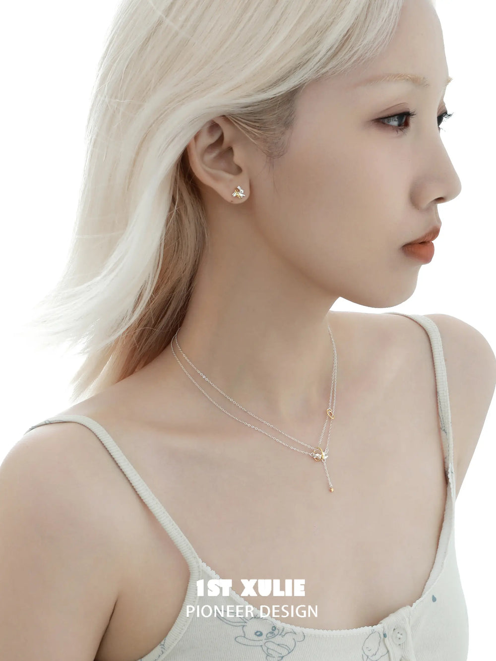 1ST XULIE "Moon Rabbit" Dainty Rabbit Layered Necklace in 925 Sterling Silver - Lifestyle Shot