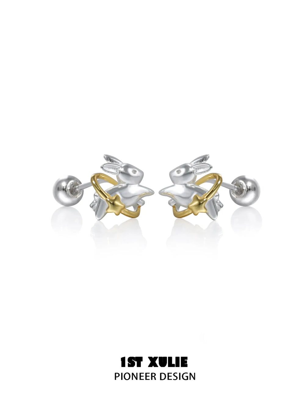 1ST XULIE "Moon Rabbit" Dainty Rabbit Stud Earrings in 925 Sterling Silver - Product View