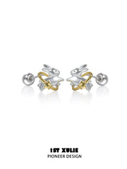 1ST XULIE "Moon Rabbit" Dainty Rabbit Stud Earrings in 925 Sterling Silver - Product View