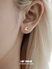 1ST XULIE "Moon Rabbit" Dainty Rabbit Stud Earrings in 925 Sterling Silver - Texture Detail