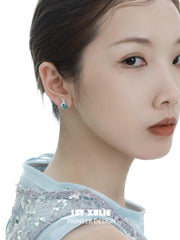 1ST XULIE "The Sea" Dainty Sea Glass Crystal Stud Earrings in 925 Sterling Silver - Lifestyle Shot